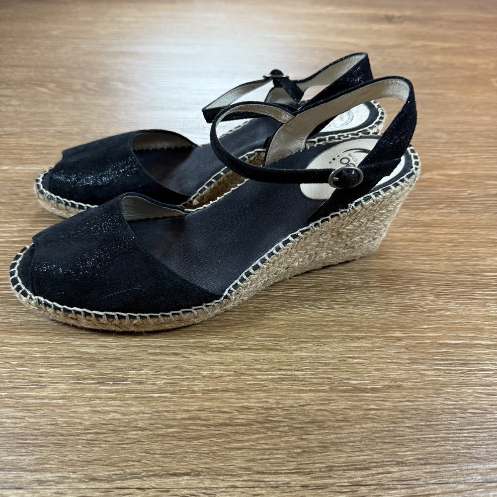 Abeo B.I.O.System Womens Black Espadrille Wedge Sandals Ankle Strap Size 10